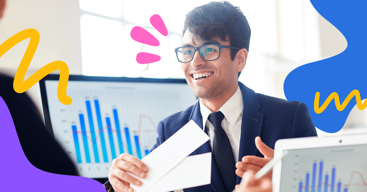 A man wearing a navy blue suit discussion AI marketing solutions